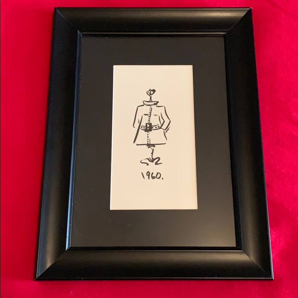 Black and white 1960 framed coat sketch